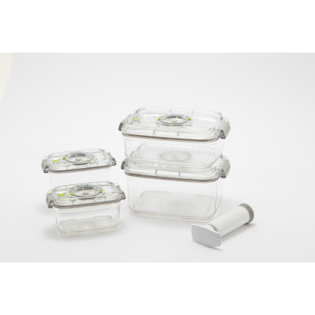 Pack 4 boîtes sous vide + pompe manuelle STATUS sans BPA