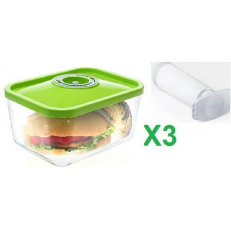 Pack de 3 boîtes 3L en VERRE et Pompe manuelle